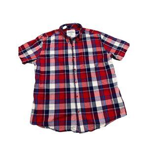 Aeropostale Shirt Men Large Red Blue Plaid Button Down Casual Cotton Summer Y2K